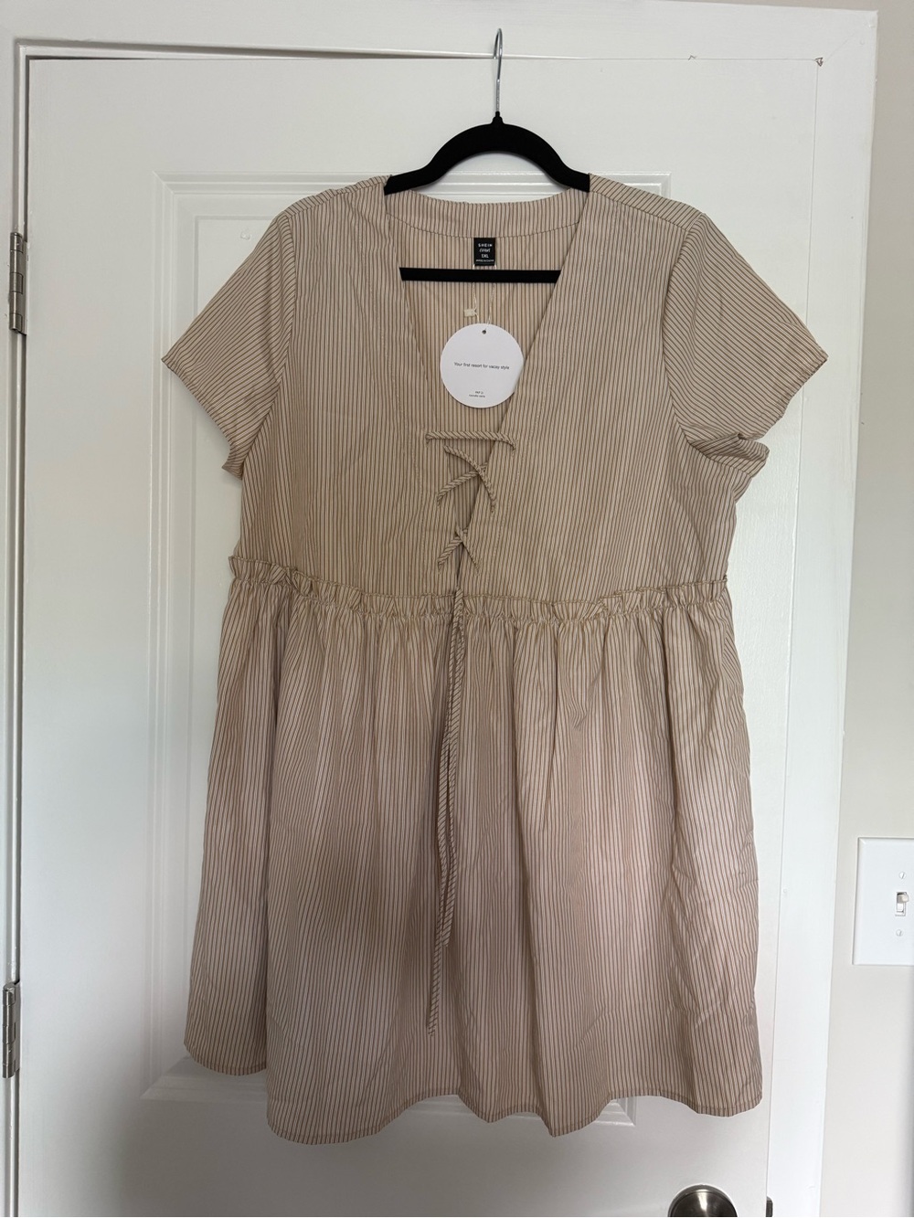 SHEIN Beige Pinstripe Lace-Up Mini Dress